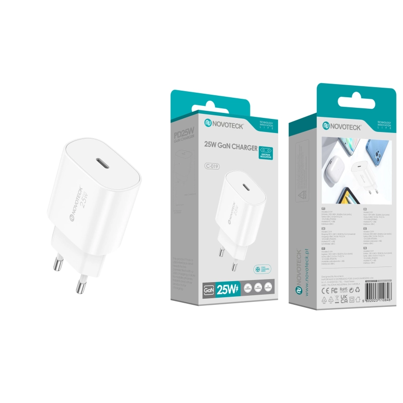 Carregador GaN USB-C PD 25W NOVOTECK C-019