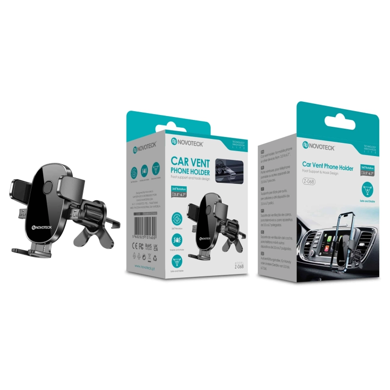 Suporte para Telemóvel de Ventilação Automóvel NOVOTECK Z-068 - Rotação 360, 3.5"-6.7", Montagem Estável