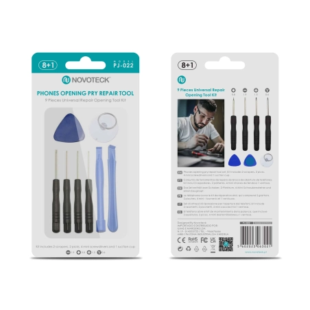Kit Profissional de Ferramentas para Reparação de Eletrônicos NOVOTECK PJ-022 - 9 Peças para Manutenção de Dispositivos