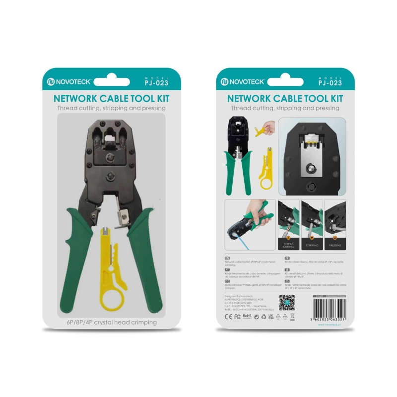 Kit Completo de Ferramentas de Crimpagem de Cabo de Rede NOVOTECK PJ-023 - Precisão Profissional para Instalação e Manutenção