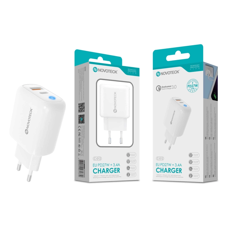 Carregador Type-C 27w+ Usb QC 3.0 C-012