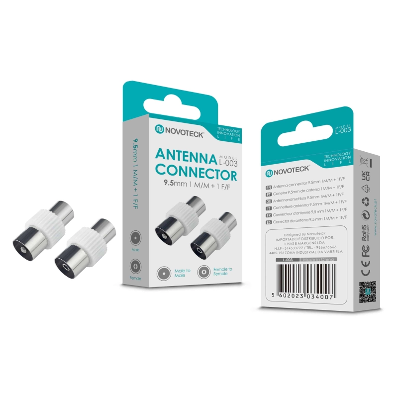 Conector de Antena NOVOTECK L-003 - Adaptadores M/M e F/F Inclusos, Instalação Fácil, Conexão de Alta Qualidade