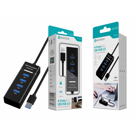 Hub USB 3.0 de 4 Portas NOVOTECK - Velocidade Suprema com Indicação LED HK-069