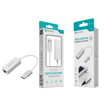 Adaptador Ethernet NOVOTECK USB para RJ45 - Conexão Estável e Rápida 10/100M, Modelo HK-071
