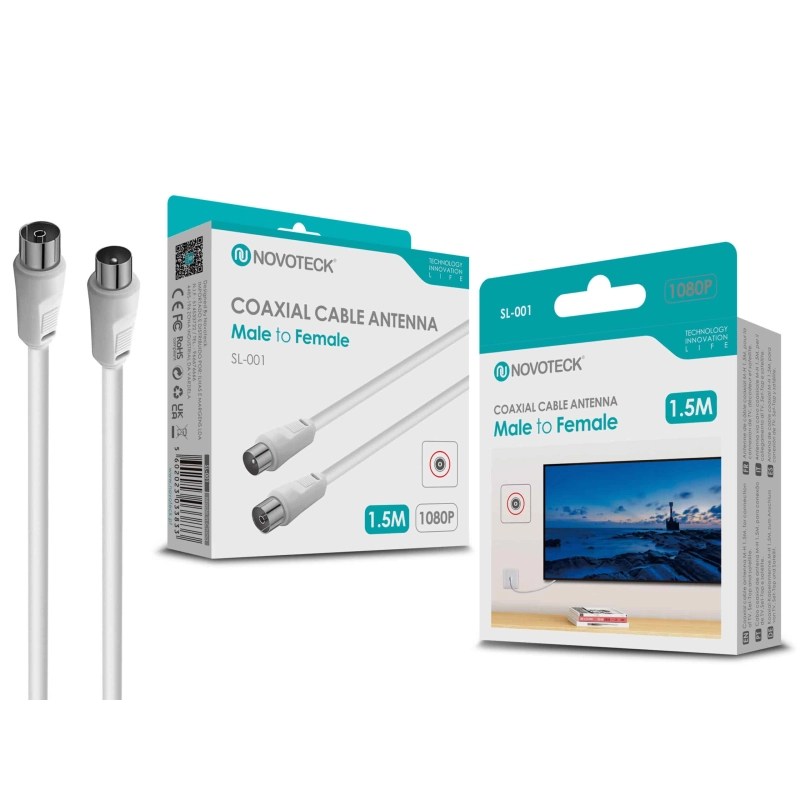 Cabo Coaxial de Antena Novoteck SL-001 - Macho para Fêmea, 1,5m