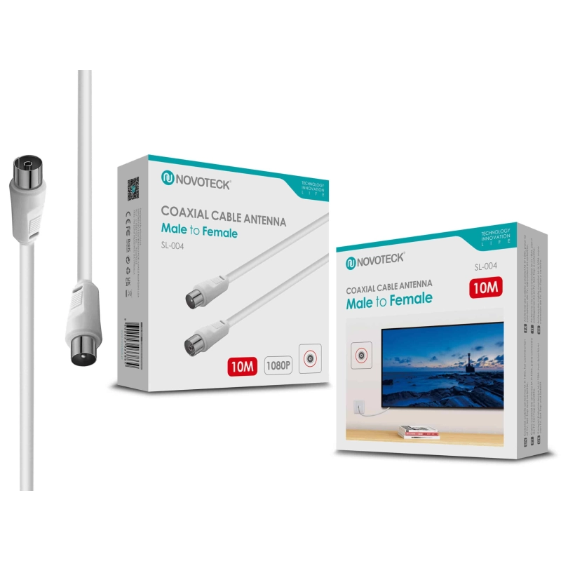 Cabo Coaxial de Antena Novoteck SL-004 – Macho para Fêmea, 10m