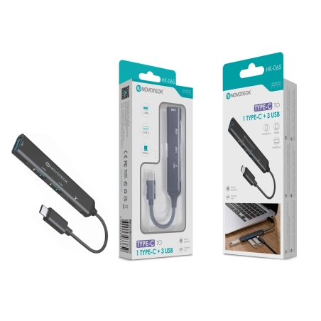 Hub Multifuncional NOVOTECK Tipo-C - 1 Porta Tipo-C e 3 Portas USB HK-065