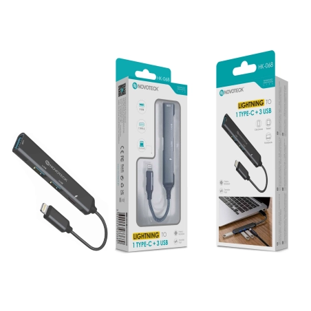 Hub NOVOTECK Lightning - Expansão para 1 Tipo-C e 3 USB HK-068