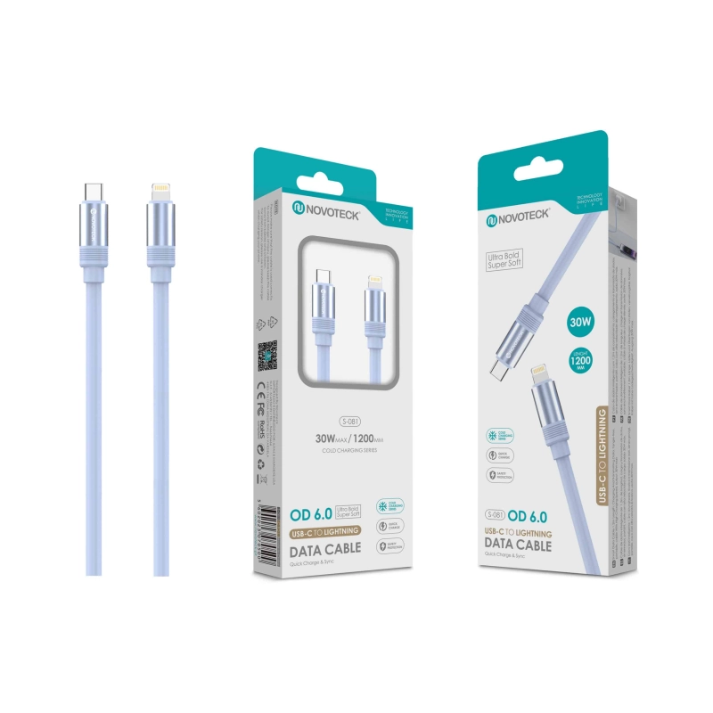 Cabo USB-C para Lightning Azul PD 30W, OD 6.0 Super Grosso, 1.2m, S-081