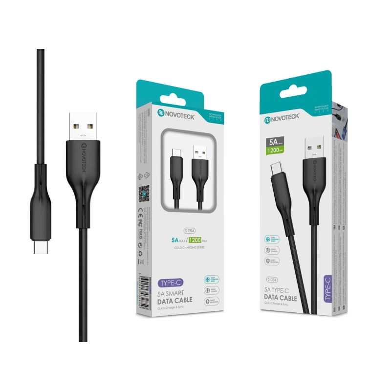 Cabo de Dados Type-C Negro 1.20M,5A, S-084