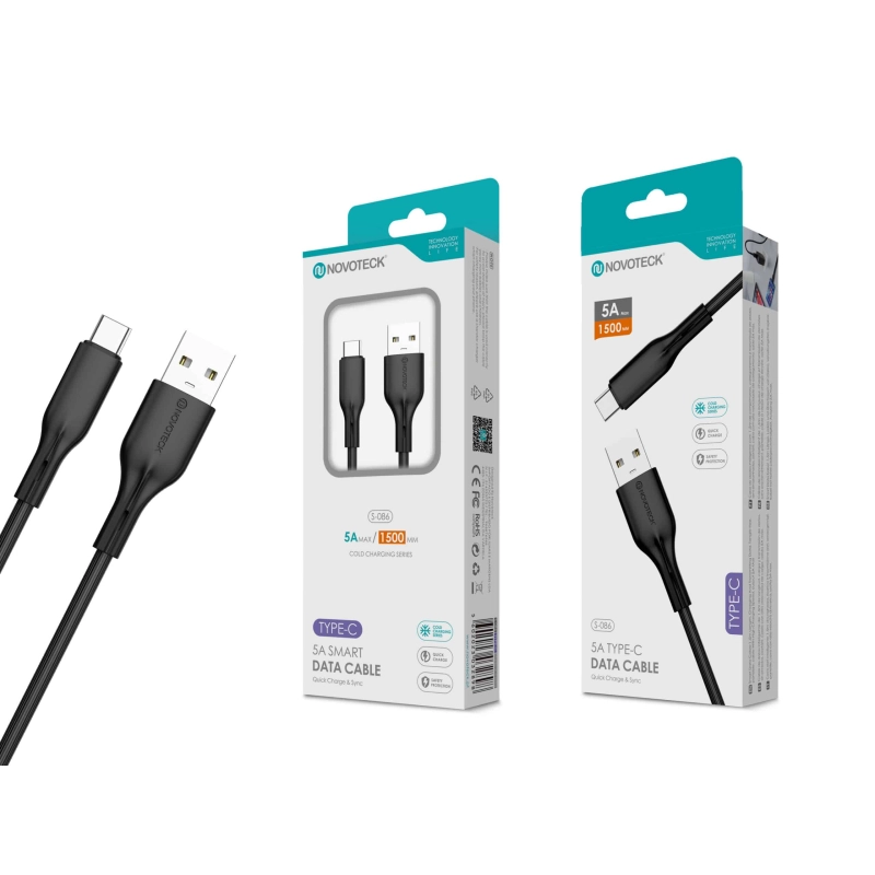 Cabo de Dados Type-C Negro 1.50M,5A, S-086
