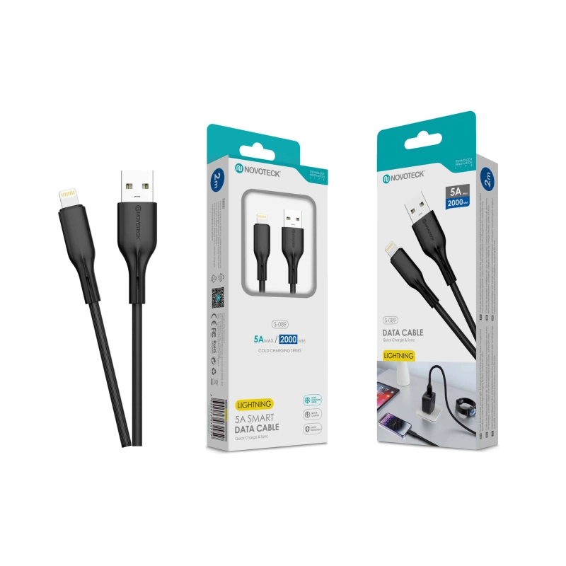 Cabo de Dados Lightning Negro 2M,5A, S-089