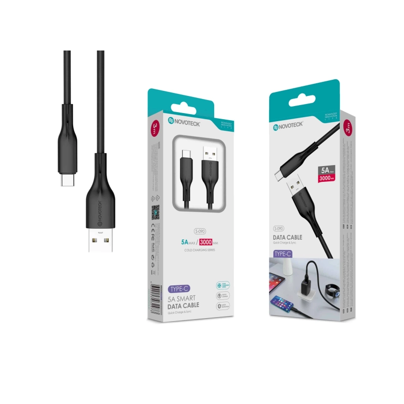 Cabo de Dados Type-C Negro 3M,5A, S-090
