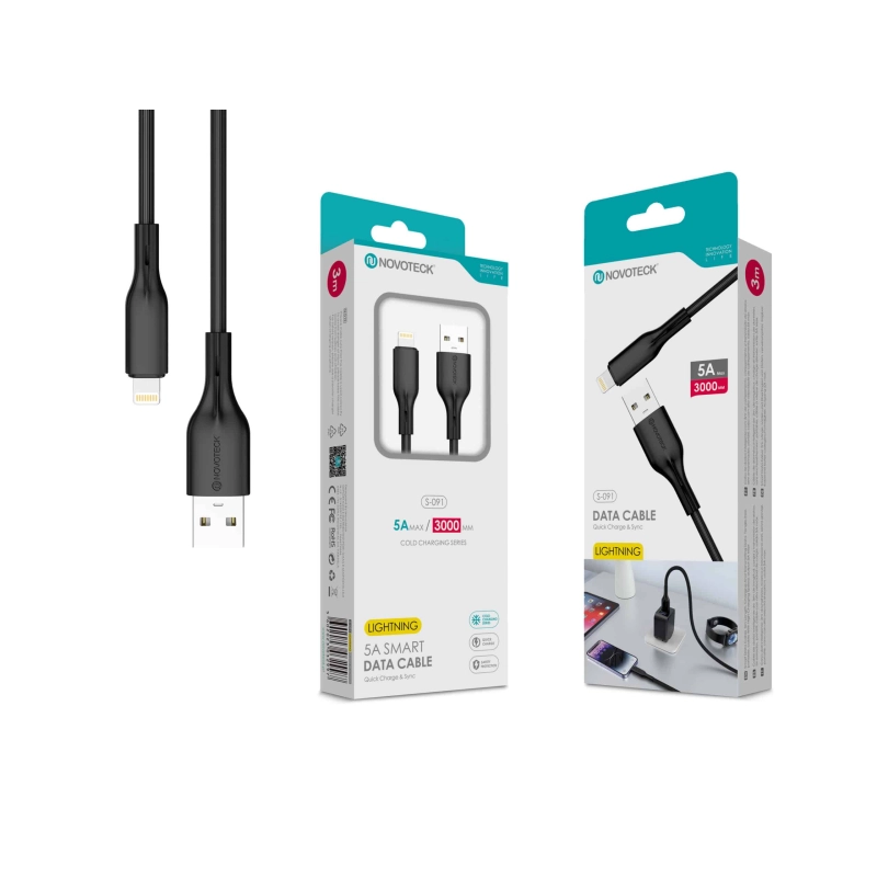 Cabo de Dados Lightning Negro 3M,5A, S-091