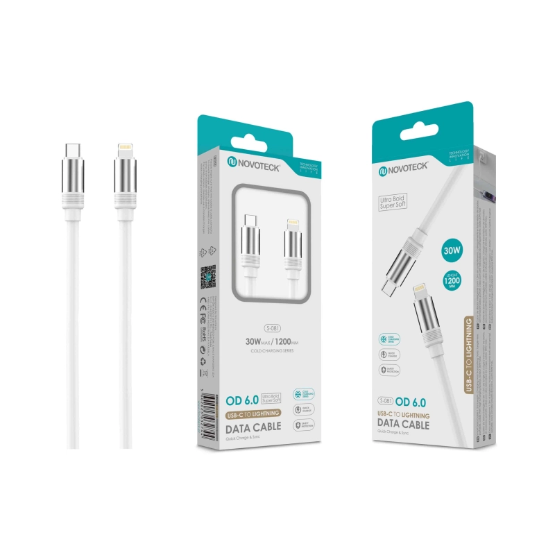 Cabo USB-C para Lightning Branco PD 30W, OD 6.0 Super Grosso, 1.2m, S-081