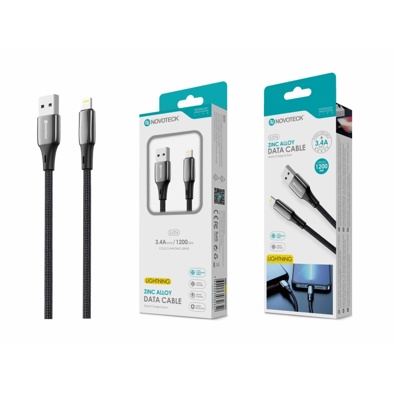 Cabo Lightning de Liga de Zinco 3.4A 1.2m, Trançado em Nylon S-076
