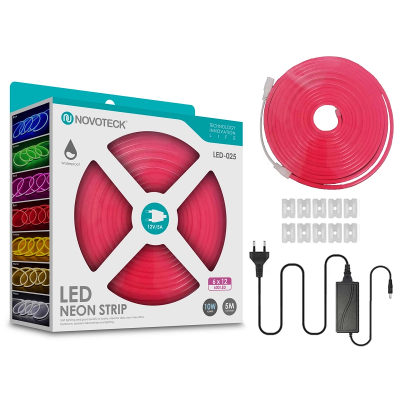 Fita Neon Led Rosa 5M 10W 12V 600Led Ip65 LED-025