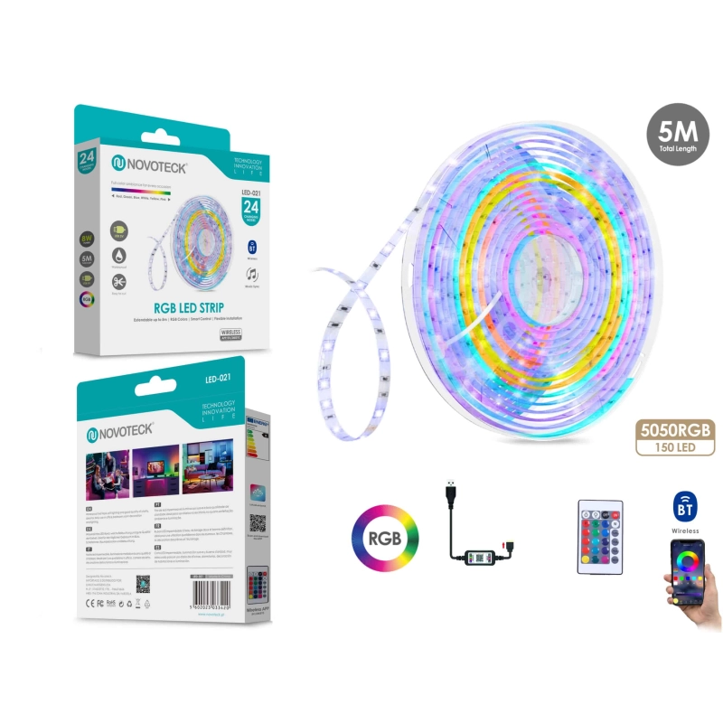 Fita Led 5M 5V 5050Rgb 150Led 8W Bt App Ip65 LED-021
