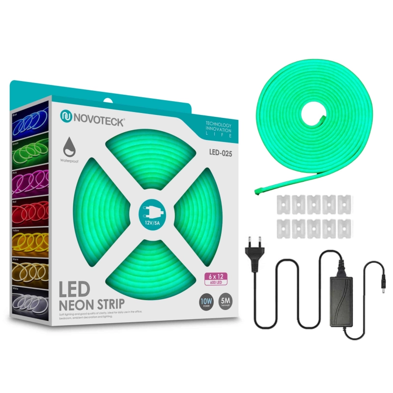 Fita Neon Led Verde Água 5M 10W 12V 600Led Ip65 LED-025