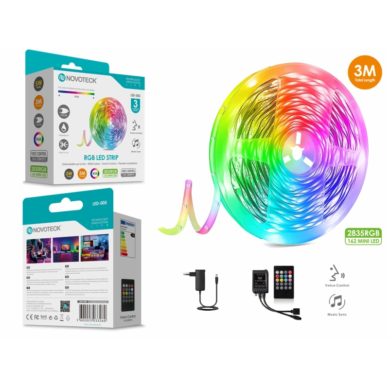 Fita Led 3M 12V 2835Rgb 162Mini Led 5W Som Controlo Ip65 LED-005