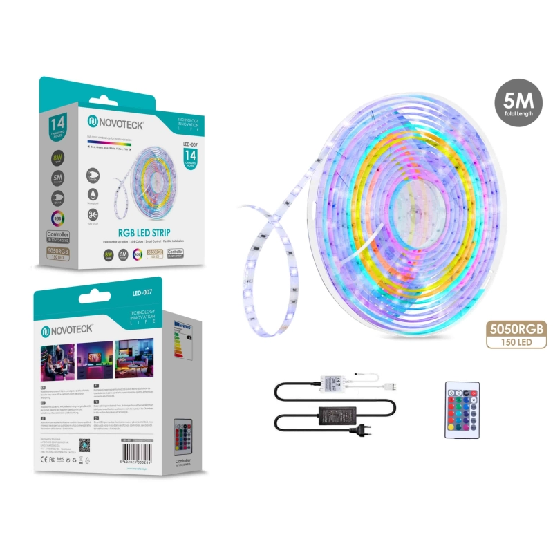 Fita Led 5M 12V 5050Rgb 150Led 8W Ip65 LED-007