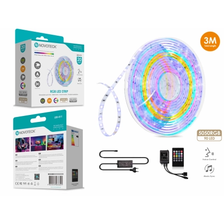 Fita Led 3M 12V 5050Rgb 90Led 8W Som Controlo Ip65 LED-011