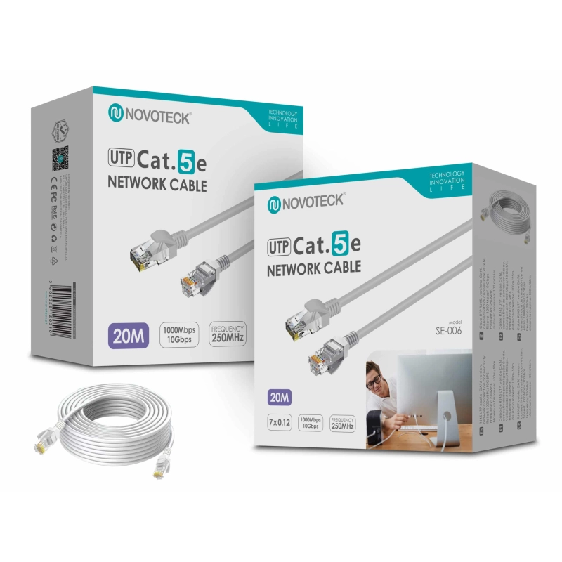 Cabo de Rede Novoteck UTP Cat.5e SE-006 – 20m, RJ45,Alta Velocidade 1000 Mbps, 250MHz
