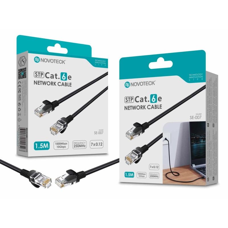 Cabo de Rede Blindado Novoteck STP Cat.6e SE-007 - 1,5m, 1000 Mbps, Conectores RJ45