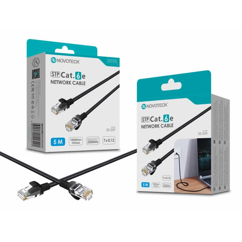 Cabo de Rede Blindado Novoteck STP Cat.6e SE-009 – 5,0m, 1000 Mbps, Conectores RJ45