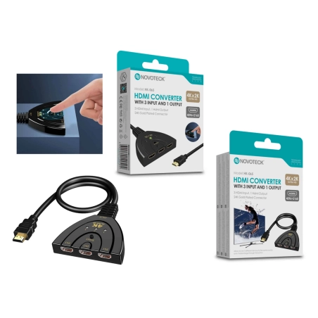 Conversor HDMI NOVOTECK - Selecionador 3 em 1 com 4K Ultra HD HK-065