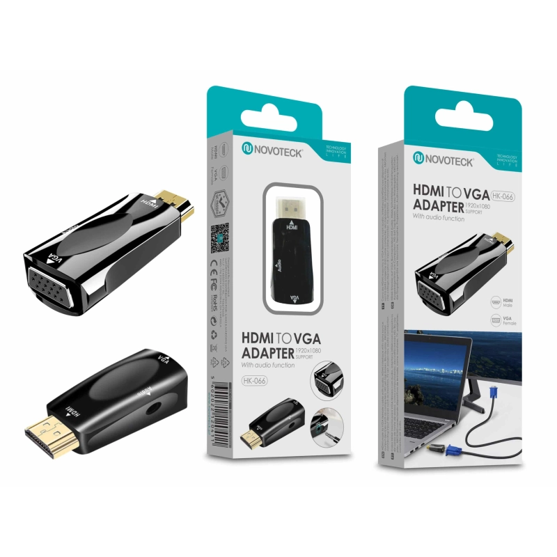 Adaptador HDMI para VGA NOVOTECK com Função de Áudio - Resolução Full HD 1080p HK-066