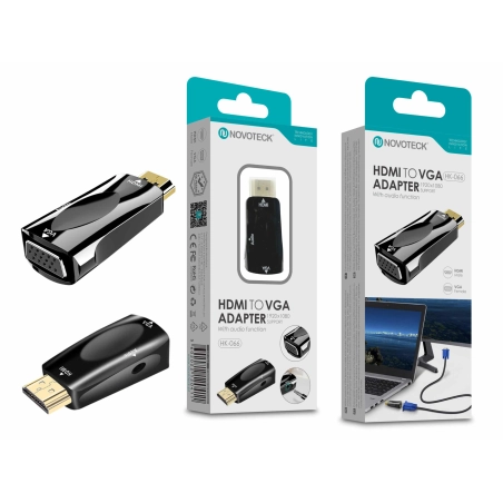 Adaptador HDMI para VGA NOVOTECK com Função de Áudio - Resolução Full HD 1080p HK-066