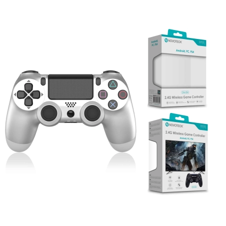Comando Jogo PS4-PC-Android Metalizado Prateado Sem Fio 2.4G GM-004