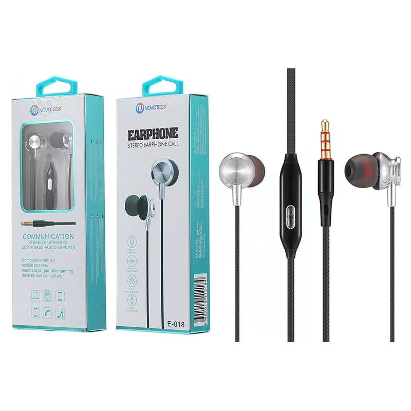 E-018 Auriculares Metal Com Micro Prateado