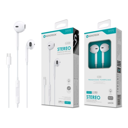 E-008 Fones Com Micro - Branco - 120Cm - Type-C