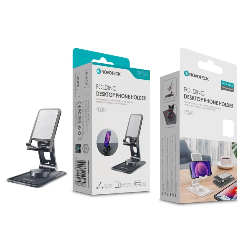 Suporte de Mesa Dobrável Z-039 para Telemóveis e Tablets - Rotação 360°, Ajuste Multi-ângulo, Design Portátil