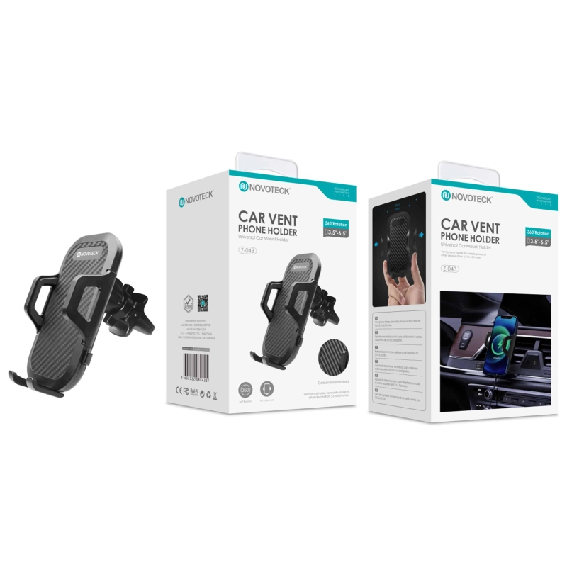 Suporte de Ventilação para Carro Z-043 - Design em Fibra de Carbono com Rotação 360°, Para Telemóveis de 3.5-6.5""